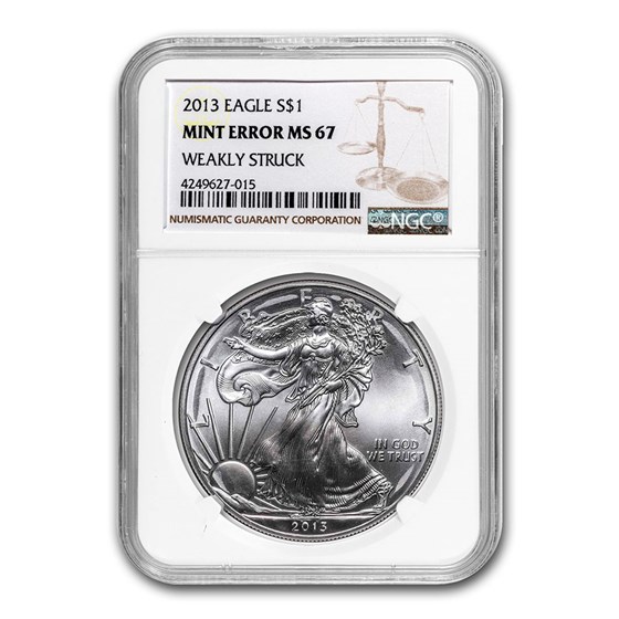 2013 Silver American Eagle MS-67 NGC (Error, Weakly Struck) 2013 Silver American Eagle MS-67 NGC (Error, Weakly Struck)